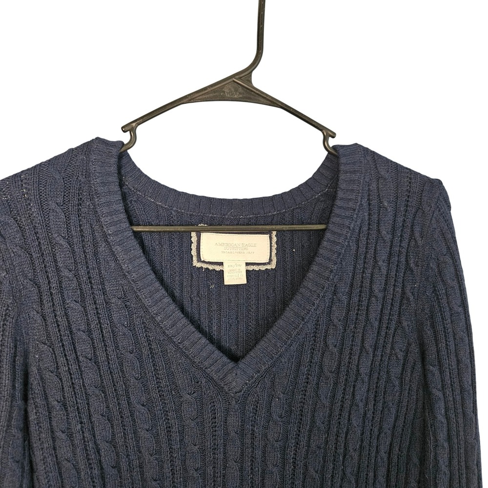 American‎ Eagle Y2K Blue Cable Knit V Neck Sweater Medium Academia Bella Elena - Picture 3 of 6